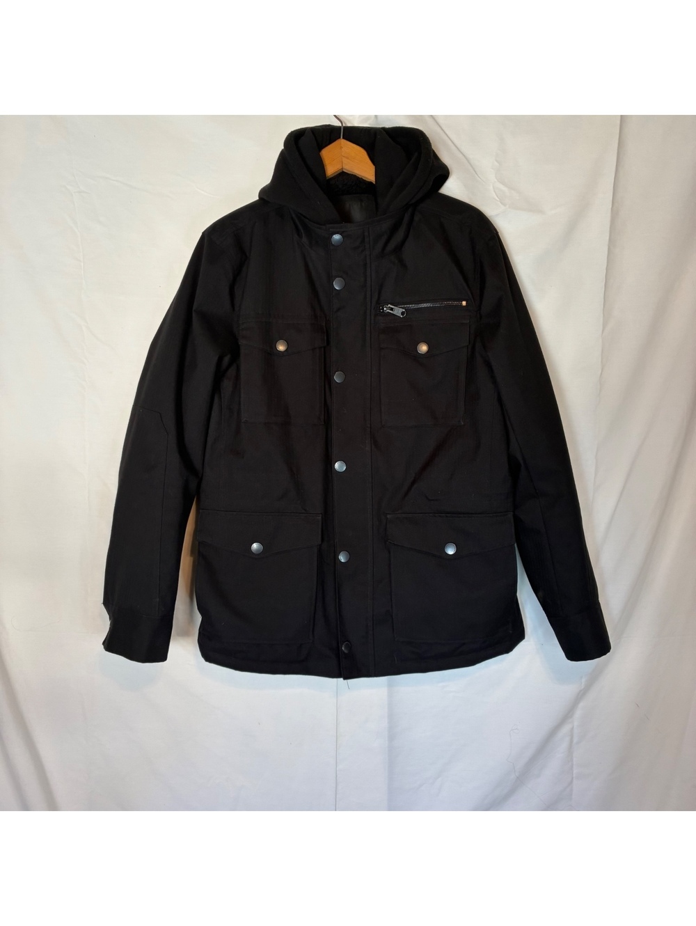 Marc Anthony Mens Black Hooded Winter Utility Field Jacket Sz M